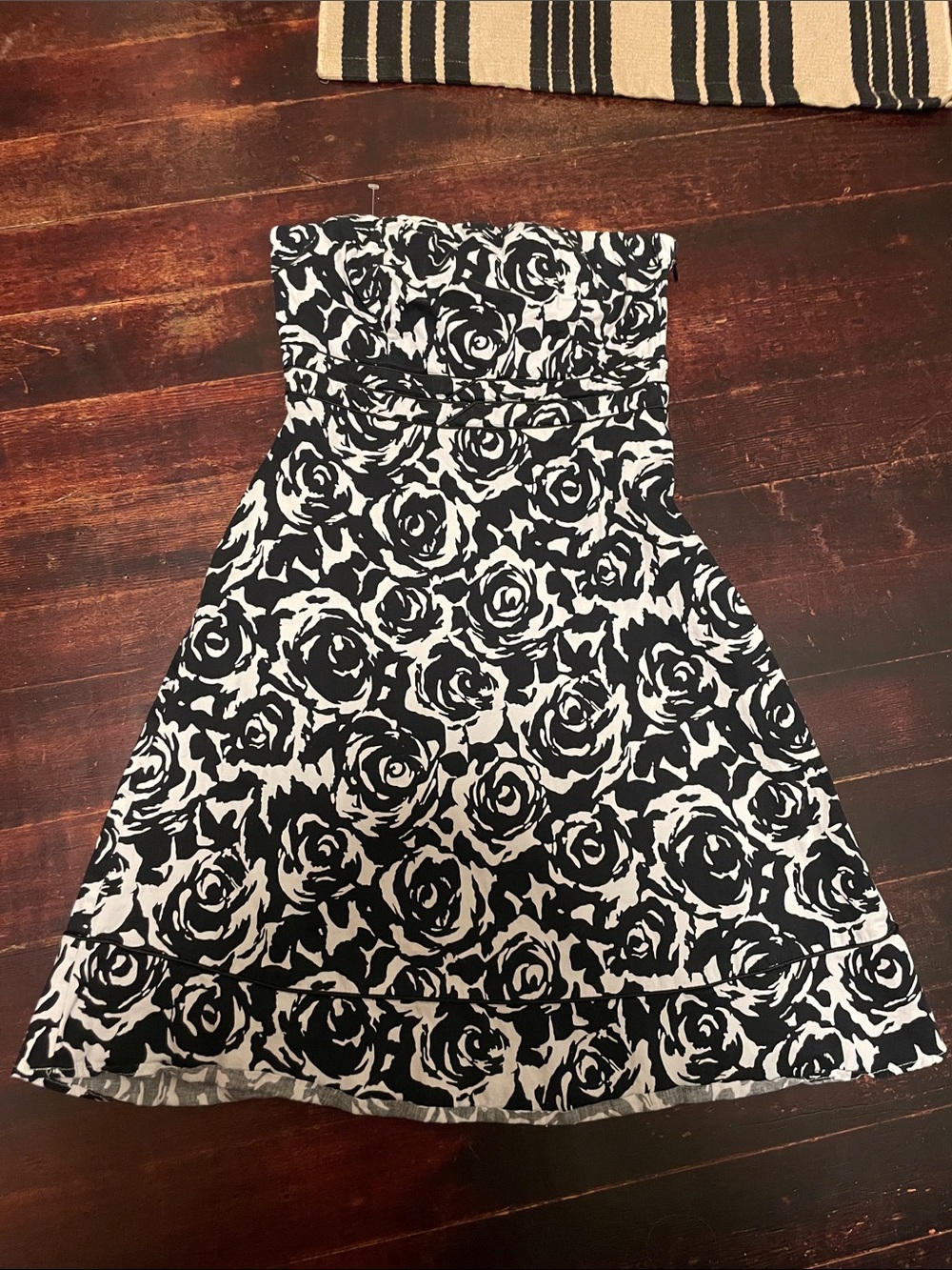 Romy Strapless Black & White Rose Print Dress